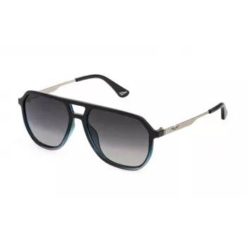POLICE Hombre SPLQ81E576PEP Gafas de sol cuadradas de acetato, montura Havana, lentes marrones, 57-16-145 mm