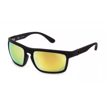 POLICE Gafas de sol de hombre SPLF63-63U28G Havana Montura rectangular de acetato Lentes gris verdoso 63/18/130 mm