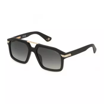 Police Gafas de sol de hombre SPLP28M560703 - Montura de acetato negra, lentes de policarbonato grises, protección UV400, 56 mm de ancho de lente