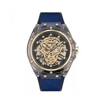 Reloj de hombre Police PEWGR1592403 44mm acero inoxidable cuarzo analógico esfera gris correa de piel negra