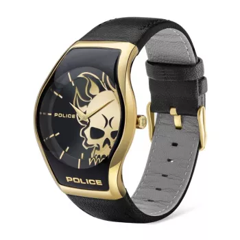 Police reloj hombre PEWJA2002301 45mm acero inoxidable cuarzo analógico esfera negra correa de piel