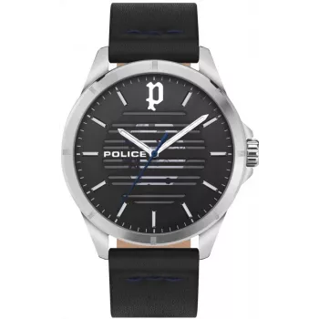 POLICE reloj hombre PEWJA2204503 46mm acero inoxidable cuarzo analógico esfera negra correa de cuero