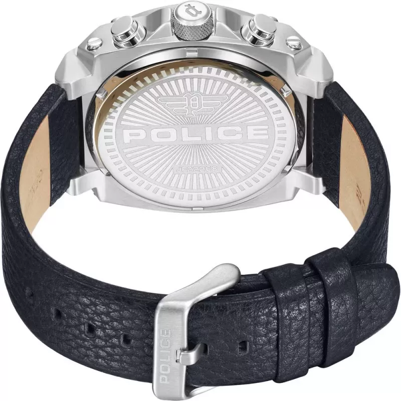 POLICE Reloj para hombre PEWJF2226802 Colección Blaze 45mm Caja de acero inoxidable Correa de piel negra Analógico de cuarzo