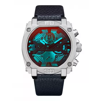 POLICE Reloj para hombre PEWJF2226802 Colección Blaze 45mm Caja de acero inoxidable Correa de piel negra Analógico de cuarzo