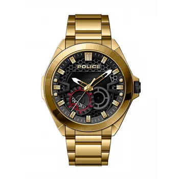 POLICE Reloj hombre PEWJH2110302 50mm acero inoxidable cuarzo analógico esfera negra correa de piel