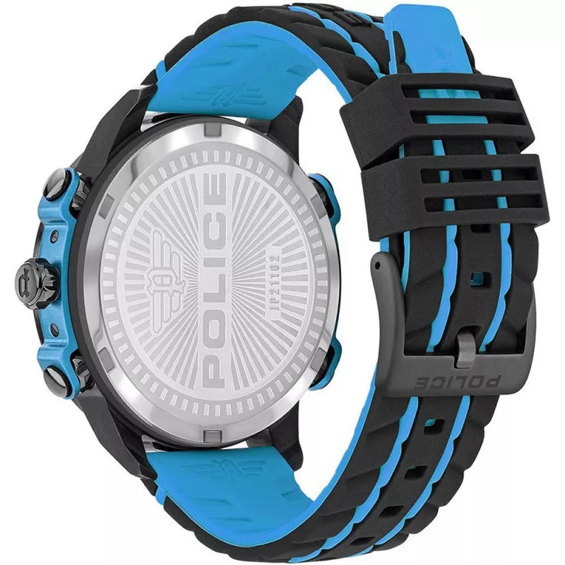 POLICE Reloj de hombre PEWJP2110202 46mm Caja de acero inoxidable Correa de piel marrón Esfera azul