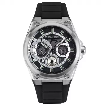 POLICE Reloj de hombre PEWJQ2203201 45mm caja de acero inoxidable esfera negra correa de cuero