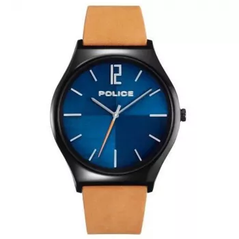 Police Reloj para hombre PL15918JSB03 44mm acero inoxidable piel negra