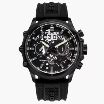POLICE Reloj de hombre PL16018JSB02P 48mm Acero inoxidable Cuarzo Analógico Esfera negra Correa de piel