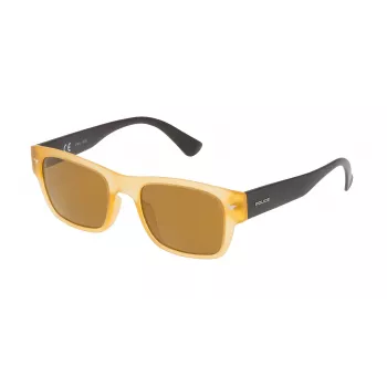 Police SPL15051760G Gafas de sol rectangulares de hombre - Montura de acetato negra, lentes grises, 51 mm
