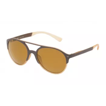 POLICE SPL163557ESG Gafas de sol rectangulares unisex montura de acetato Havana lentes de policarbonato verdes 55/19/140 mm UV400
