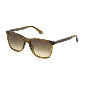 POLICE SPL872N5606U8 gafas de sol rectangulares de hombre - montura de acetato havana, lentes tintadas marrones, protección UV400