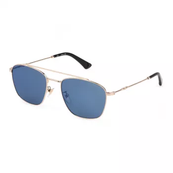 POLICE SPL996-55300B Gafas de sol hombre rectangulares, montura negra, lentes azules espejadas, 55/19/145 mm