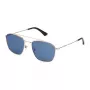 POLICE SPL996-55300B Gafas de sol hombre rectangulares, montura negra, lentes azules espejadas, 55/19/145 mm