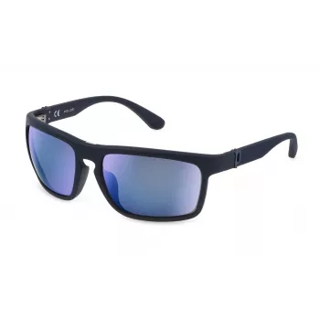 Gafas de sol rectangulares de hombre POLICE SPLF63-6306QS - Montura negro brillante, lentes gris humo, 63/18/130 mm