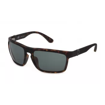 POLICE SPLF63-630878 Gafas de sol rectangulares para hombre, Montura negro mate, Lentes ahumadas, 63/18/130 mm