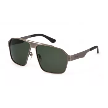 POLICE SPLL08-63I47P hombre gafas de sol - montura de acetato gris oscuro, lentes polarizadas grises, 63/13/140 mm