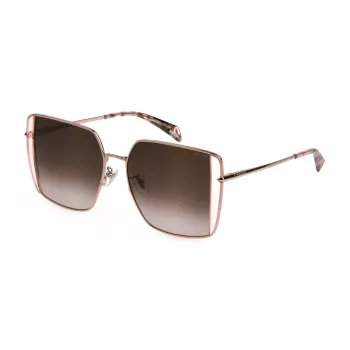 POLICE SPLL37-560A39 Gafas de sol para mujer, cuadradas, acetato havana, lentes degradadas marrones, 56/16/140 mm