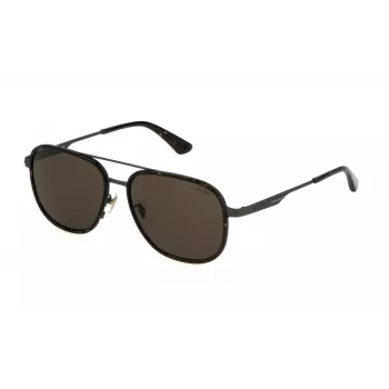 POLICE SPLL78-580627 Gafas de sol de hombre, rectangulares, montura negra brillante, lentes grises, 58 mm