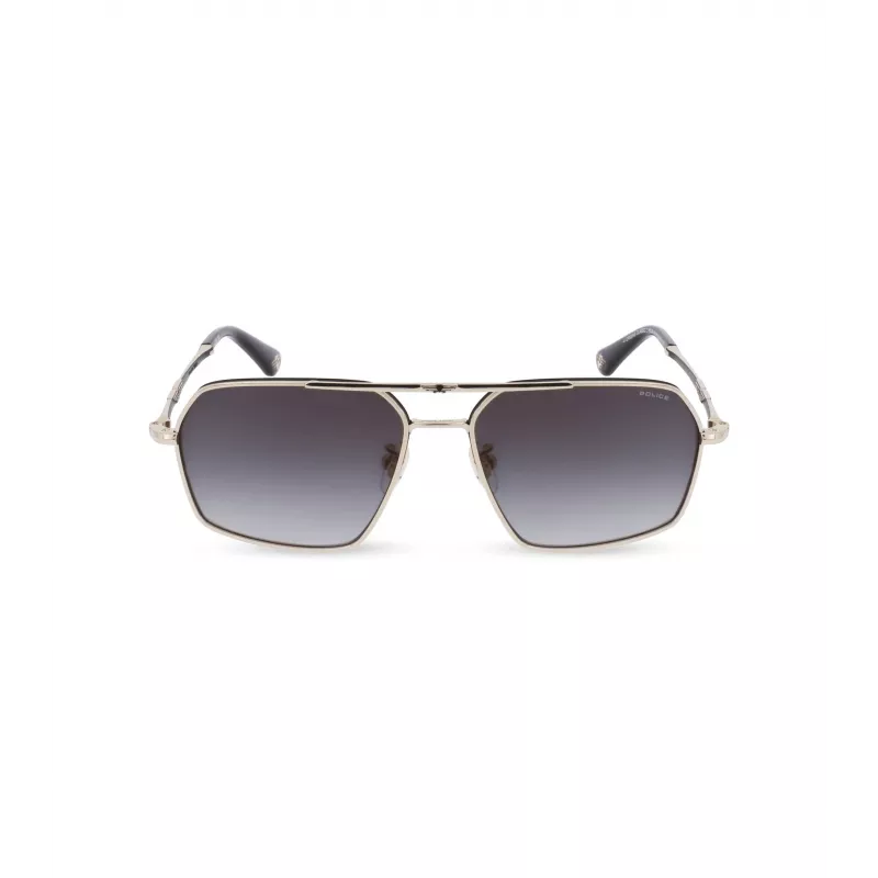 POLICE Gafas de sol cuadradas de hombre SPLL86-58302Y montura de acetato havana con lentes de policarbonato verdes UV400