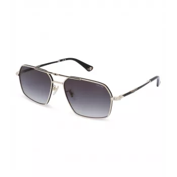 POLICE Gafas de sol cuadradas de hombre SPLL86-58302Y montura de acetato havana con lentes de policarbonato verdes UV400