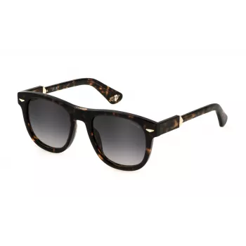 POLICE SPLL87-5206E4 gafas de sol unisex rectangulares Havana marrón montura carey lente marrón degradada 52 mm