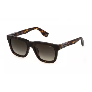Gafas de sol de hombre POLICE SPLN43-524BLY estilo cuadrado - Montura de acetato Havana oscuro con lentes de policarbonato azules - Ancho de lente 52 mm