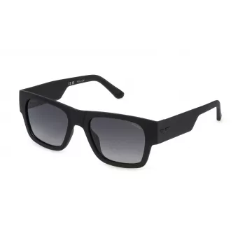 POLICE SPLP23-54U28P Gafas de sol hombre rectangulares polarizadas, montura negra, lentes grises, 54mm