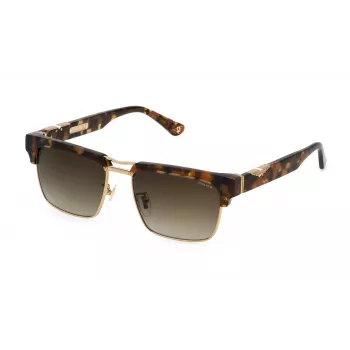 Gafas de sol POLICE SPLP25-550AER hombre - Montura acetato negra rectangular con lentes de policarbonato grises - 55/17/145 mm