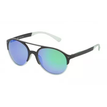 POLICE Gafas de sol unisex rectangulares SPL163556PCV - Montura de acetato negra, lentes grises 55/19/140 mm