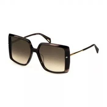 Police Gafas de sol para mujer SPLL96M estilo mariposa ojo de gato Habana Marrón Montura de acetato Lentes marrones degradadas 56 mm