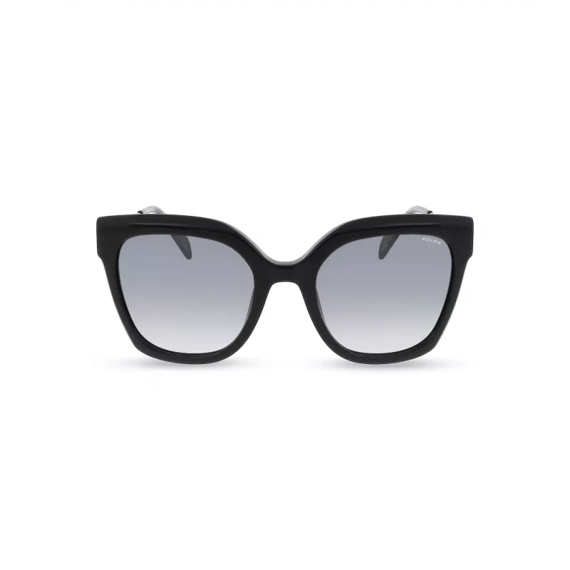POLICE Gafas de sol de mujer SPLG19-540700 Montura rectangular de acetato negra Lentes grises 54mm