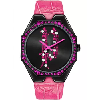 Reloj de mujer POLICE PEWLA2008202 35mm caja de acero inoxidable esfera plateada correa de piel negra cuarzo analógico