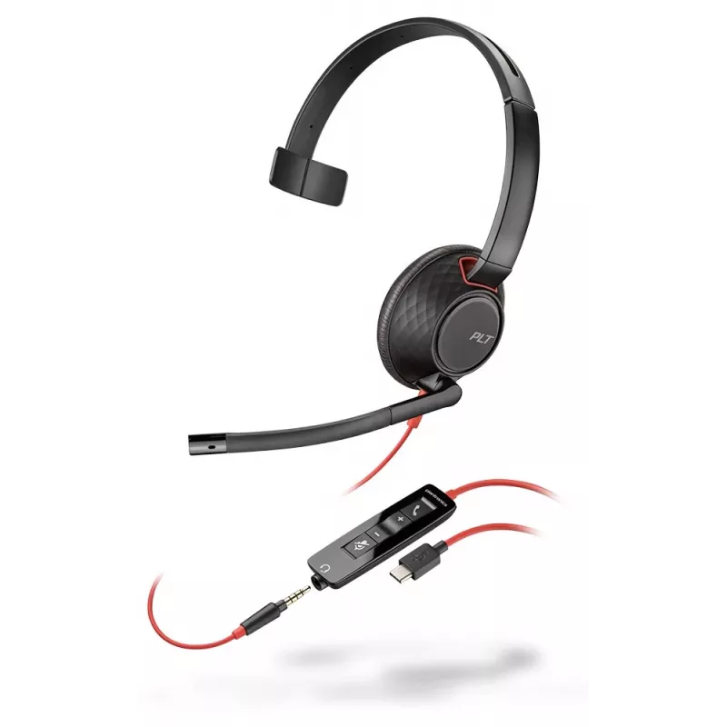 Poly Blackwire C5210 USB-C - Serie 5200 - Auricular monoalámbrico on-ear con micrófono de brazo, cancelación de ruido, controles en línea, negro