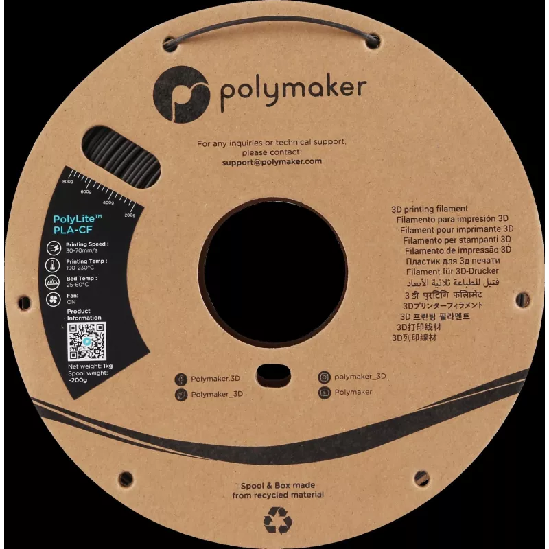 Polymaker PA10001 Filamento PLA 1,75 mm 1 kg negro