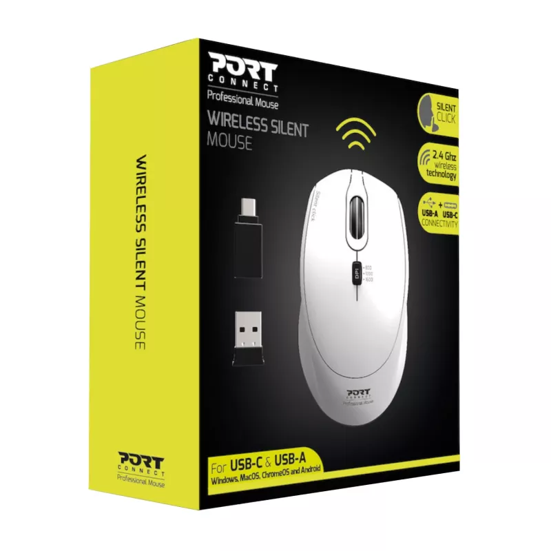 Port Designs Port Connect Ratón inalámbrico silencioso 1600DPI de 3 botones - blanco