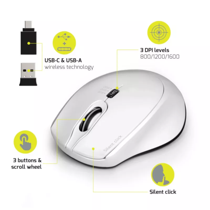 Port Designs Port Connect Ratón inalámbrico silencioso 1600DPI de 3 botones - blanco