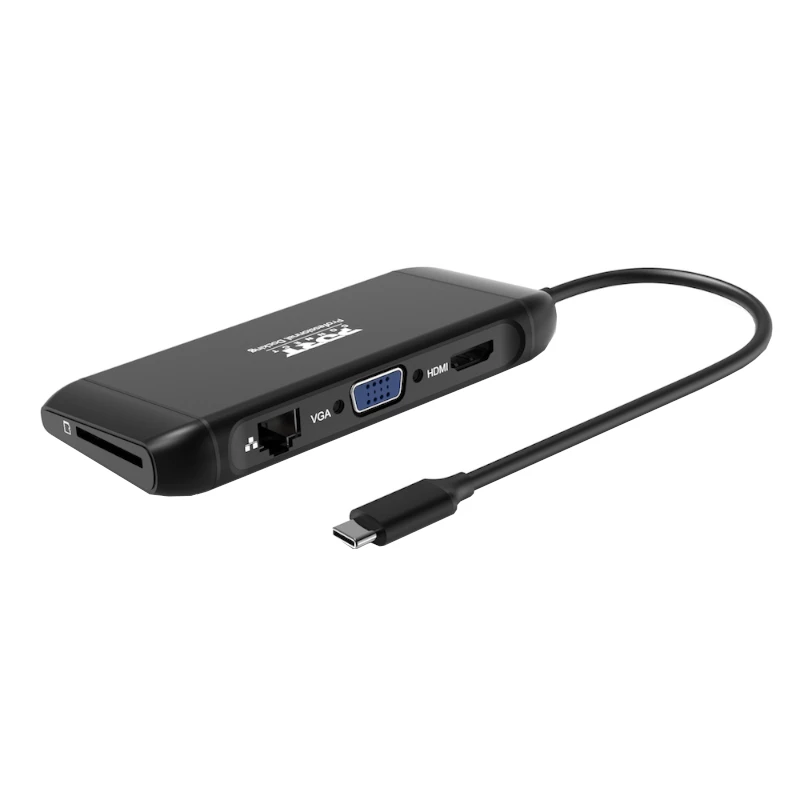 PORT USB-C docking station hub 11 en 1 con HDMI 4K, VGA, Gigabit Ethernet, 100W PD, USB 3.1, SD/MicroSD, audio - negro