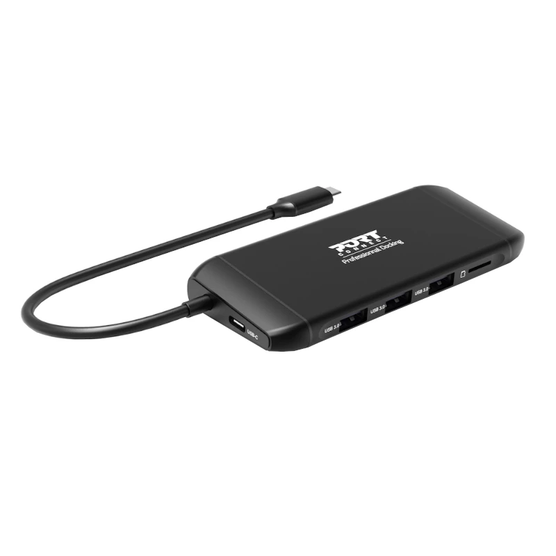 PORT USB-C docking station hub 11 en 1 con HDMI 4K, VGA, Gigabit Ethernet, 100W PD, USB 3.1, SD/MicroSD, audio - negro