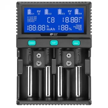 POWER PLANT, LLC AA620173 Cargador universal inteligente de 4 canales para Li-Ion, LiFePO4, NiMH, NiCd