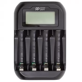 POWER PLANT PP-UN4 Cargador LCD de 4 bahías para baterías AA/AAA NiMH NiCd