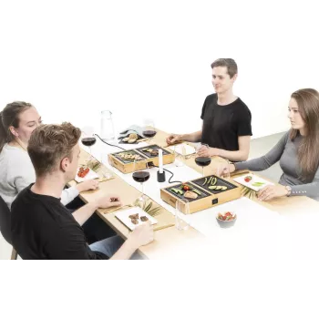 Princess 104040 Dinner4All Pure Raclette-grill para 4 personas, bambú, negro, 700 W, cable de 2 m, conector Type F 01.104040.01.001