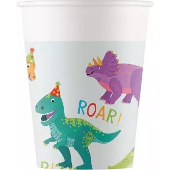 Procos Dino Party Vasos de cartón 200 ml, pack de 8, diseño de dinosaurios multicolor 97975