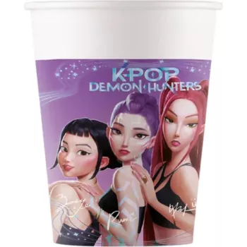 Procos K-Pop Demon Hunters vasos de cartón 200 ml, pack de 8 | Vasos de fiesta con diseño temático 98640