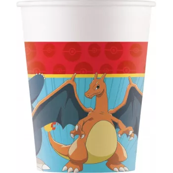 Procos Vasos de cartón Pokémon, pack de 8, 200 ml Pikachu Charmander Squirtle Bulbasaur vasos de fiesta 98401