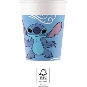 Procos Stitch & Angel vasos de cartón 200 ml pack de 8 | Vasos de fiesta Disney Lilo & Stitch 96795