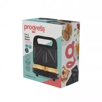 Progress EK6666PVDE 3 in 1 Snack Maker – máquina para gofres, sándwiches y donuts, 900W, negro