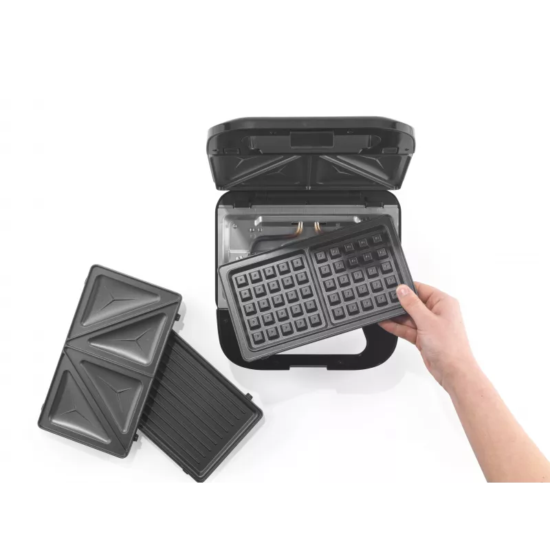 Progress EK6666PVDE 3 in 1 Snack Maker – máquina para gofres, sándwiches y donuts, 900W, negro