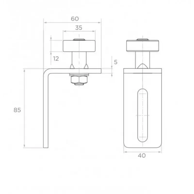 PSG 60.043 Rodillo guía ajustable Ø35 mm para puertas correderas