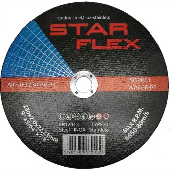 PSG Star Flex T41 disco de corte 230x2,0 mm para acero inoxidable, WA46R-BF-INOX, 80 m/s, 6650 rpm, orificio 22,23 mm